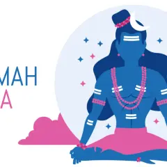 Ilustracja przedstawia Shivę w medytacji, z napisem "OM NAMAH SHIVAYA ZNACZENIE".