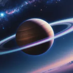 Saturn w Bliźniętach, majestatyczny gazowy olbrzym z pierścieniami, unosi się w kosmicznej mgławicy.