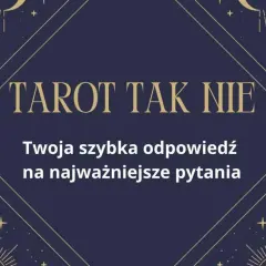 Tarot tak nie: szybka odpowiedź na Twoje pytania. Mistyczne dłonie i gwiazdy otaczają tekst.